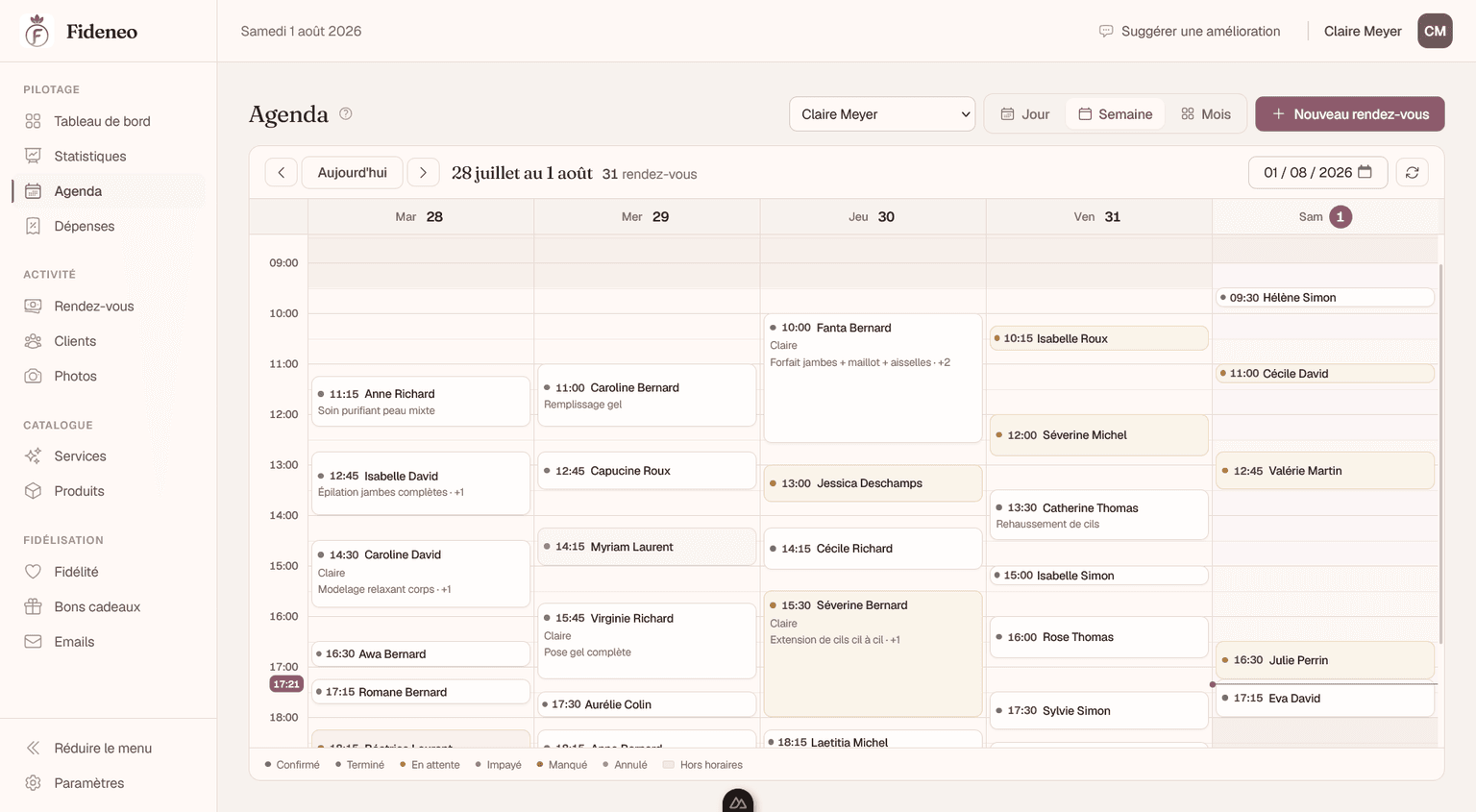 Fideneo - Agenda hebdomadaire des rendez-vous