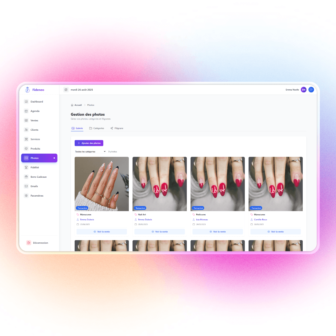 Fideneo - Gestion des photos